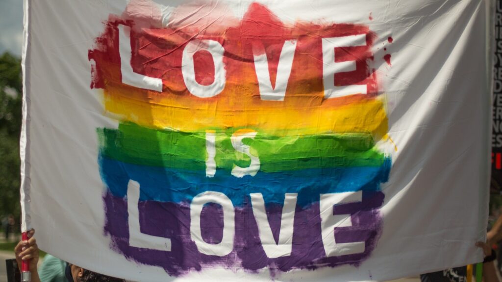 Love is love, LGBT pride flag